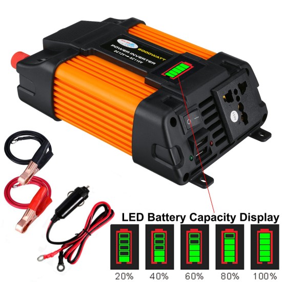 6000Peak 500W Car Power Inverter DC 12V to AC 110V/220V Dual USB Port Voltage Converter