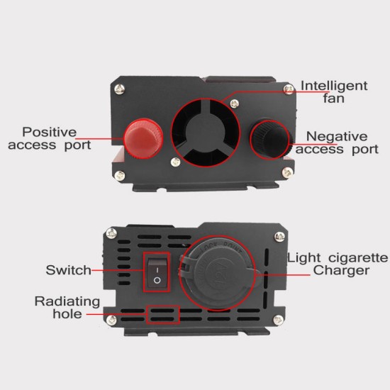 6000W Peak DC 12V/24V to AC 220V Power Inverter Digital Modified Sine Wave 4 USB Port 2 Sockets