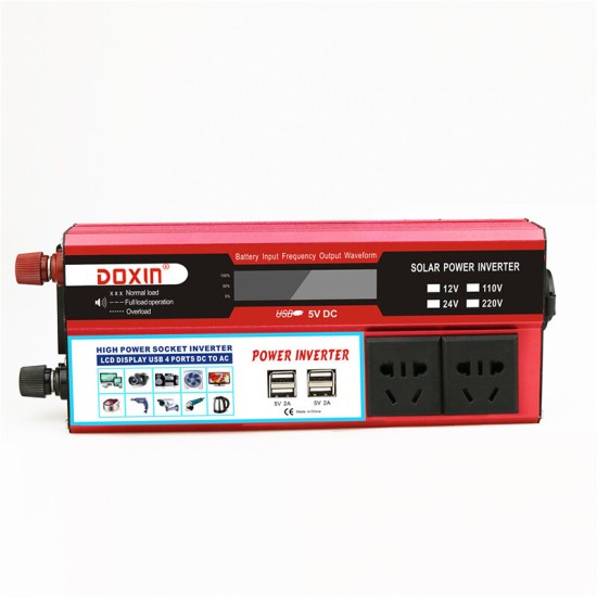 6000W Peak DC 12V/24V to AC 220V Power Inverter Digital Modified Sine Wave 4 USB Port 2 Sockets