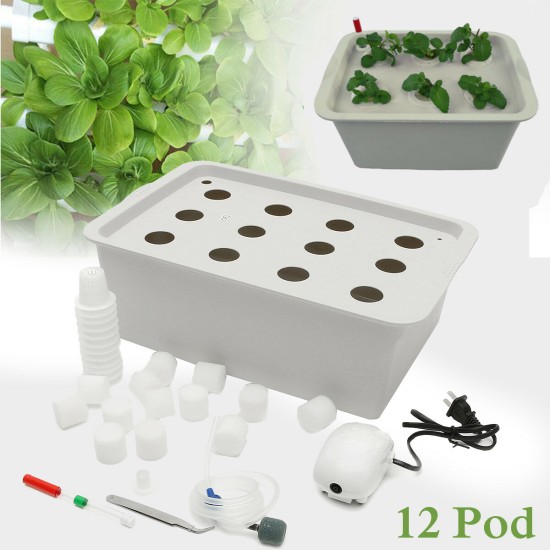 220V Hydroponic System Kit 12 Holes DWC Soilless Cultivation Indoor Water Planting Grow Box