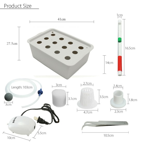 220V Hydroponic System Kit 12 Holes DWC Soilless Cultivation Indoor Water Planting Grow Box