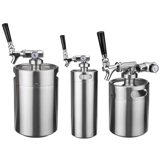 2/4/5L Homebrew Growler Mini Keg Stainless Steel Bar Beer Wine Making Tools Valve