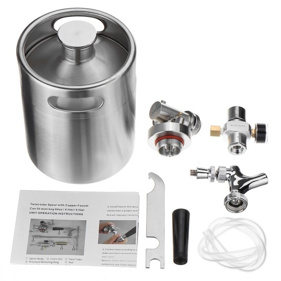 2/4/5L Homebrew Growler Mini Keg Stainless Steel Bar Beer Wine Making Tools Valve