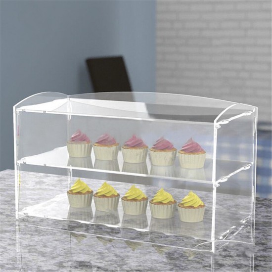 2 Layer Acrylic Bakery Pastry Display Box Case Cabinet Cakes Donuts Cupcakes Stand