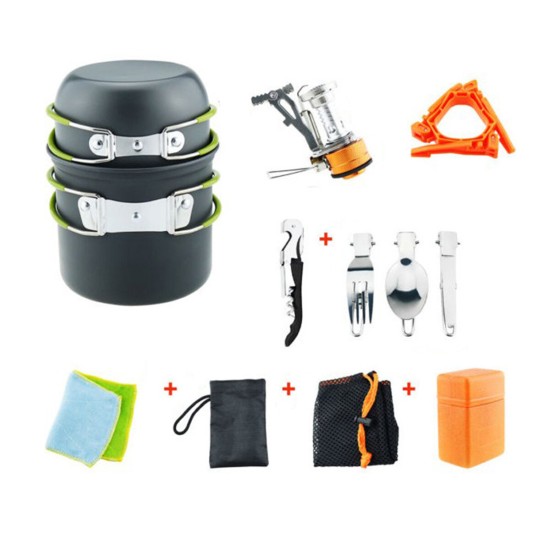 Portable Backpacking Outdoor Picnic Set Hiking Cookware Camping Pot Bowl Stove Set Burner