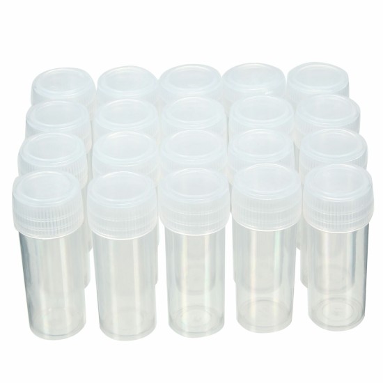 20Pcs 5ml Chemistry Plastic Test Tube Vials with Seal Caps Pack Container