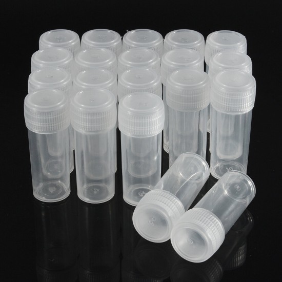 20Pcs 5ml Chemistry Plastic Test Tube Vials with Seal Caps Pack Container