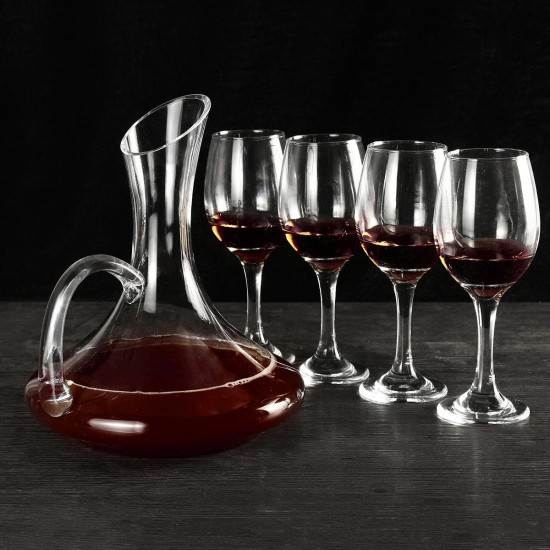 1700ML Crystal Glass Decanter and 4 Cups Elegant Pourer Carafe Lead-Free Table Aerator Carafe