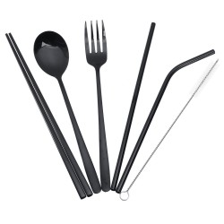 Portable 304 Stainless Steel Drinking Straw Spoon Reusable Straws Fork Chopsticks Brush Combination Set Portable 304 Stainless Steel Drinking Straw Spoon Reusable Straws Fork Chopsticks Brush Combination Set