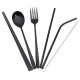 Portable 304 Stainless Steel Drinking Straw Spoon Reusable Straws Fork Chopsticks Brush Combination Set