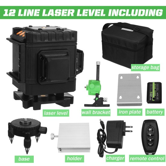 12/16 Lines 3D Green Laser Level Self-Leveling Wireless Remote 360 Horizontal & Vertical Beam Lines