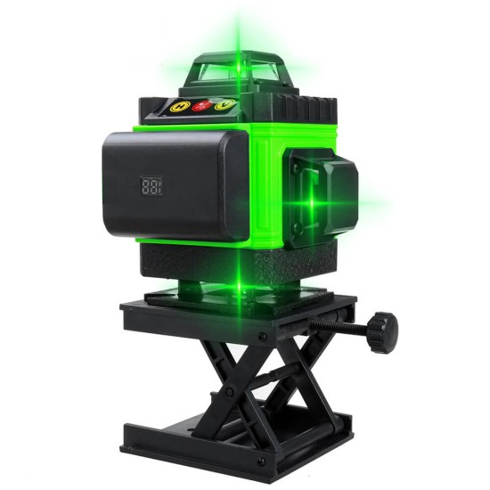 16 Lines 4D Laser Level, Green Laser Line, Self Leveling, Horizontal Lines &360 Degree Vertical Cross with 2xBattery for Outdoor