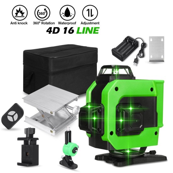 16/12 Line 4D 360° Horizontal Vertical Cross Green Light Laser Level Self-Leveling Measure Super Powerful Laser Beam