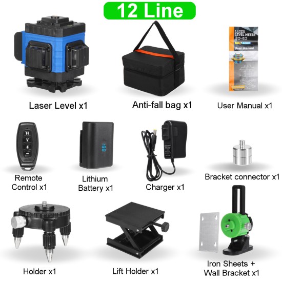 16/12/8 Line 360° Horizontal Vertical Cross 4D Green Light Laser Level Self-Leveling Measure Super Powerful Laser Beam