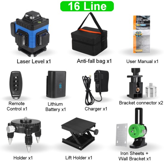 16/12/8 Line 360° Horizontal Vertical Cross 4D Green Light Laser Level Self-Leveling Measure Super Powerful Laser Beam