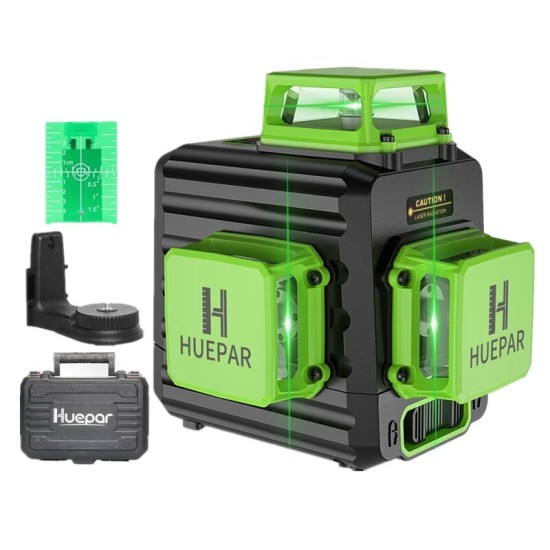 B03CG 3D Cross Line Self-leveling Laser Level 12 lines Green Beam Li-ion Battery with Type-C Charging Port Hard Carry Case