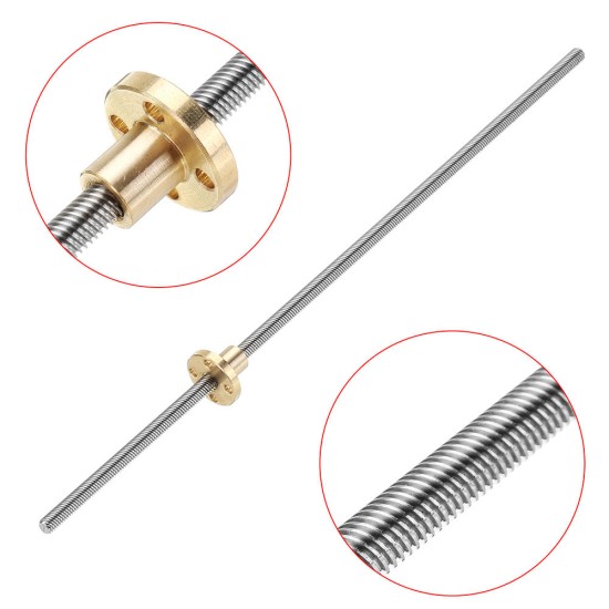 T6 Lead Screw 1mm Pitch with Brass Nut 100/150/200/250/300/400/500mm Lead Screw