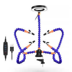 Desk Clip PCB Soldering Holder 3X Magnifier 3 Colors Illuminated Lamp Welding Helping Hand Flexible Arm Soldering Third Hand Tool Desk Clip PCB Soldering Holder 3X Magnifier 3 Colors Illuminated Lamp Welding Helping Hand Flexible Arm Soldering Third Hand Tool