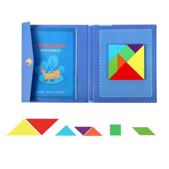 Kids Child Magnetic Tangram Jigsaw Puzzle Toy Creative Shape DIY Wooden Puzzles Montessori