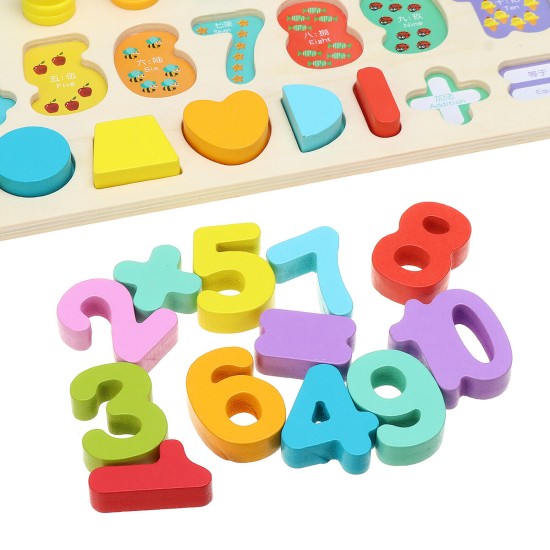 Kids Wooden Math Puzzle Toys Numbers Learning Hand-Eye Coordination Educational Games