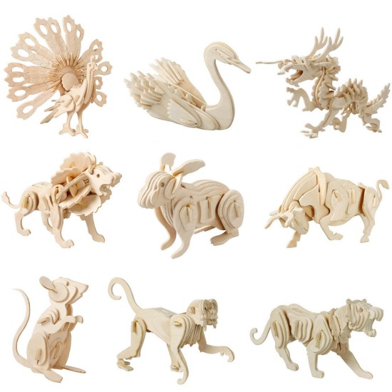 Wooden 3D Puzzle Jigsaw Dragon Snake Animal Shaped Puzzles Toy Kid's Child's Educational Toys Gift