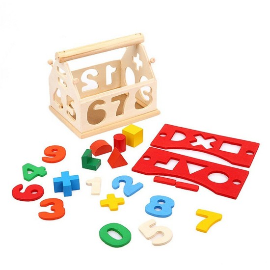 Wooden Digital House Detachable Digital Shape Matching Blocks House Kid's Child's Early Educational Toys