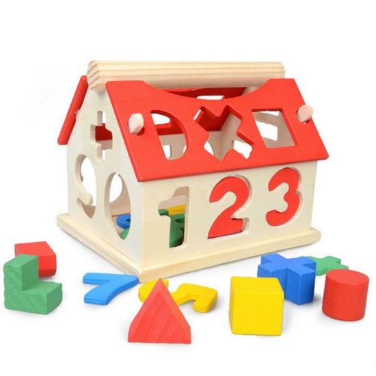 Wooden Digital House Detachable Digital Shape Matching Blocks House Kid's Child's Early Educational Toys