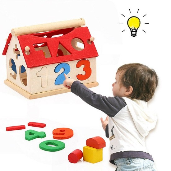 Wooden Digital House Detachable Digital Shape Matching Blocks House Kid's Child's Early Educational Toys