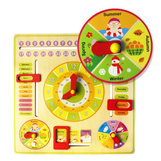 Wooden Multifunction Learning Clock Toy Alarm Calendar Cognition Educational Toys