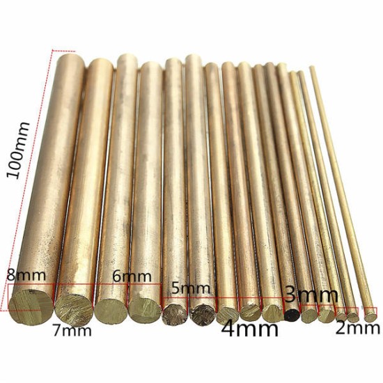 15pcs 2-8mm Diameter Cylinder Brass Rod Bars Length 100mm