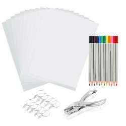 198Pcs/145Pcs/33Pcs DIY Heat Shrink Plastic Sheet Kit Shrinky Art Paper Hole Punch Keychains Pencils 198Pcs/145Pcs/33Pcs DIY Heat Shrink Plastic Sheet Kit Shrinky Art Paper Hole Punch Keychains Pencils