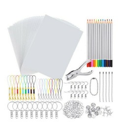 198Pcs/145Pcs/33Pcs DIY Heat Shrink Plastic Sheet Kit Shrinky Art Paper Hole Punch Keychains Pencils 198Pcs/145Pcs/33Pcs DIY Heat Shrink Plastic Sheet Kit Shrinky Art Paper Hole Punch Keychains Pencils