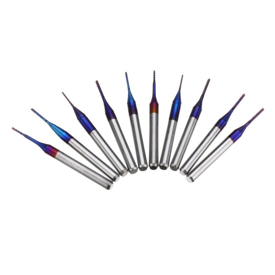 10pcs 0.6-1.0mm Blue NACO Coated PCB Bits Carbide Engraving Milling Cutter For CNC Tool Rotary Burrs