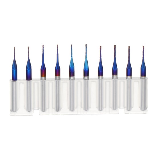 10pcs 0.6-1.0mm Blue NACO Coated PCB Bits Carbide Engraving Milling Cutter For CNC Tool Rotary Burrs