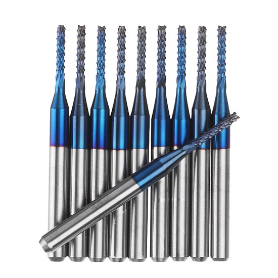 10pcs 1.1-1.5mm Blue NACO Coated PCB Bits Carbide Engraving Milling Cutter For CNC Tool Rotary Burrs