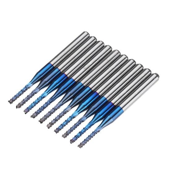 10pcs 1.1-1.5mm Blue NACO Coated PCB Bits Carbide Engraving Milling Cutter For CNC Tool Rotary Burrs