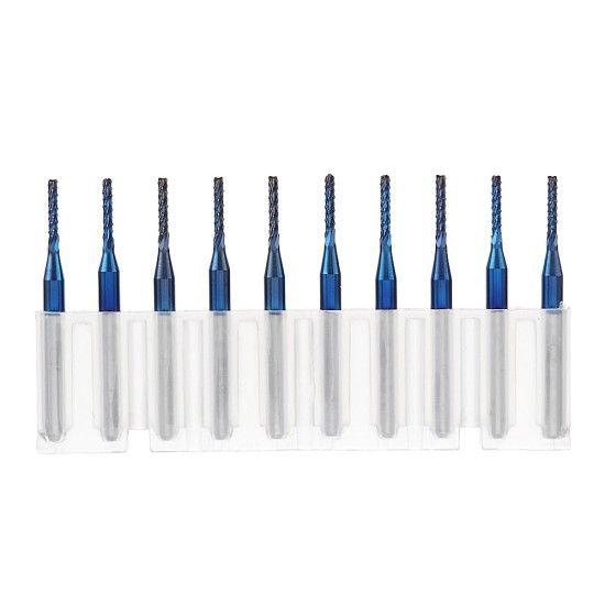 10pcs 1.1-1.5mm Blue NACO Coated PCB Bits Carbide Engraving Milling Cutter For CNC Tool Rotary Burrs