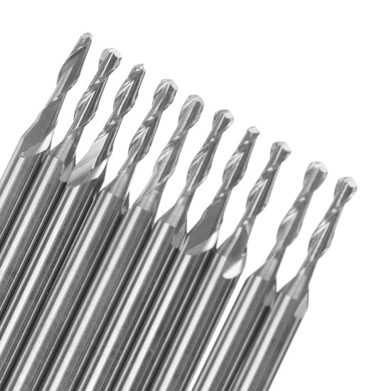 10pcs 3.175mm Shank Spiral Ball End Mill 0.8-2mm Diameter Two Flutes CNC Milling Cutter