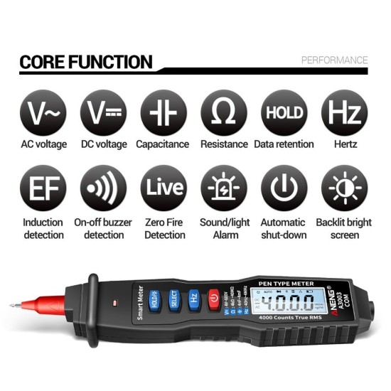 A3003 Digital Pen Multimeter Professional 4000 Counts Smart Meter with NCV AC/DC Voltage Resistance Capacitance Testers