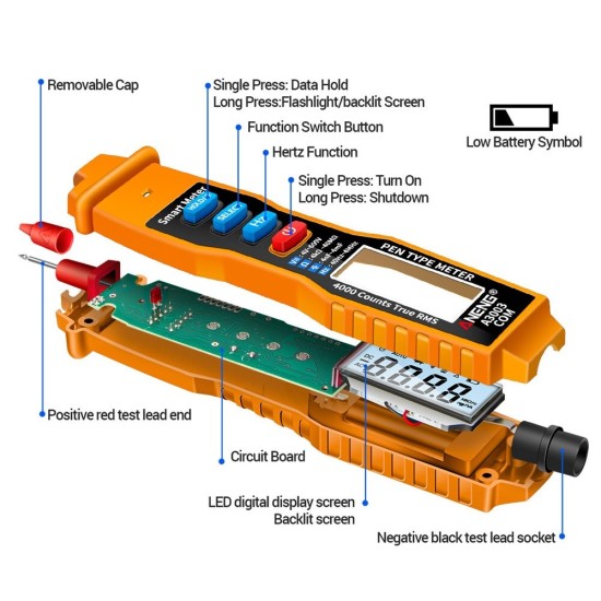 A3003 Digital Pen Multimeter Professional 4000 Counts Smart Meter with NCV AC/DC Voltage Resistance Capacitance Testers