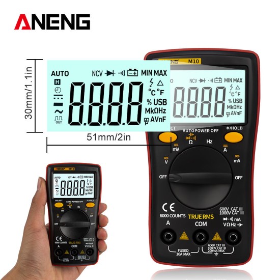 M10 6000 Counts Digital Multimeter AC/DC Ammeter Voltmeter Ohm Meter Capacitor Multimetro