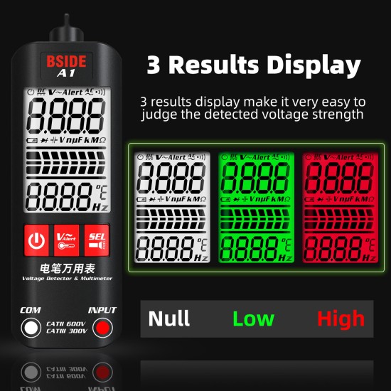A1 Dual-mode Smart True RMS Multimeter Non-contact AC DC Voltage Tester with Flashlight