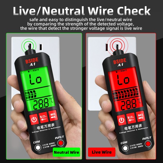 A1 Dual-mode Smart True RMS Multimeter Non-contact AC DC Voltage Tester with Flashlight