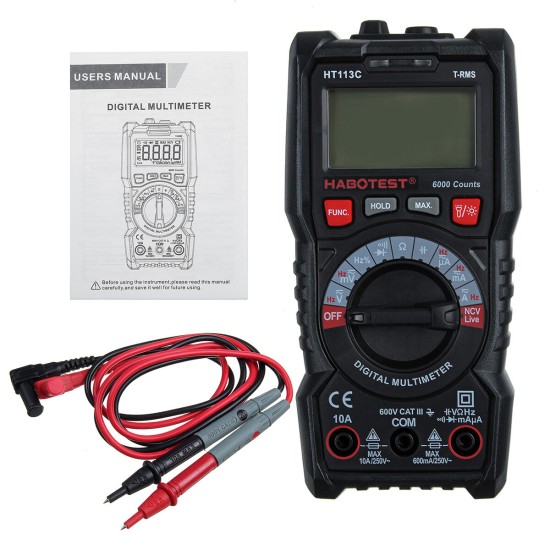 HT113C Professional Handheld LCD Digital Multimeter with Flashlight AC/DC Voltage Meter Amperemeter Ohmmeter Voltmeter Tool