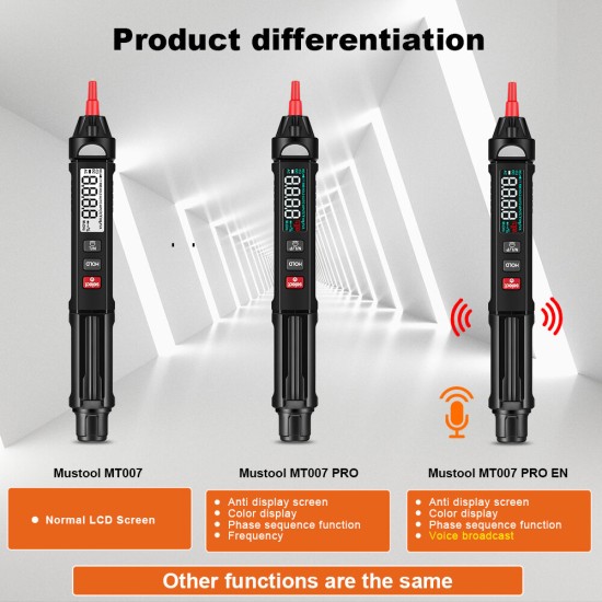 MT007/MT007 Pro/MT007 Pro-EN True RMS Digital Multimeter + Voltage Pen +Phase Sequences Meter 3 In 1 Color Screen Voice Broadcast