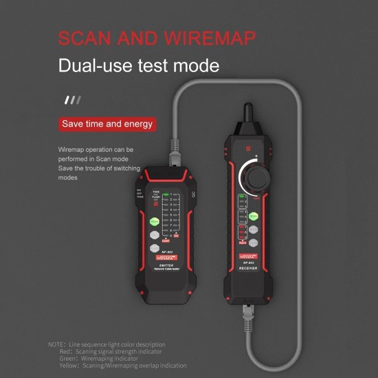 NF-802 Multi-function Network Cable Tester Tracker RJ11 RJ45 CAT5 CAT6 LAN Ethernet Phone Wire Finder POE Test