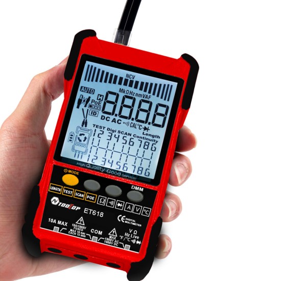 Large LCD Screen Network Cable Tester+Multimeter 2in1 400M/500M Cable Measure AC DC Current Voltage Measurement Anti-noise Line Tracker ET616/618