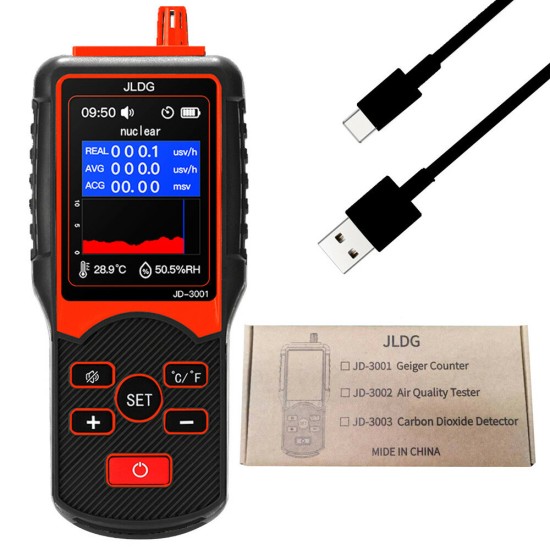 JD-3001 Multifunctional Geiger Counter γ-ray β-ray Nuclear Radiation Tester Electromagnetic Temperature Humidity Measurement Device with Data Export