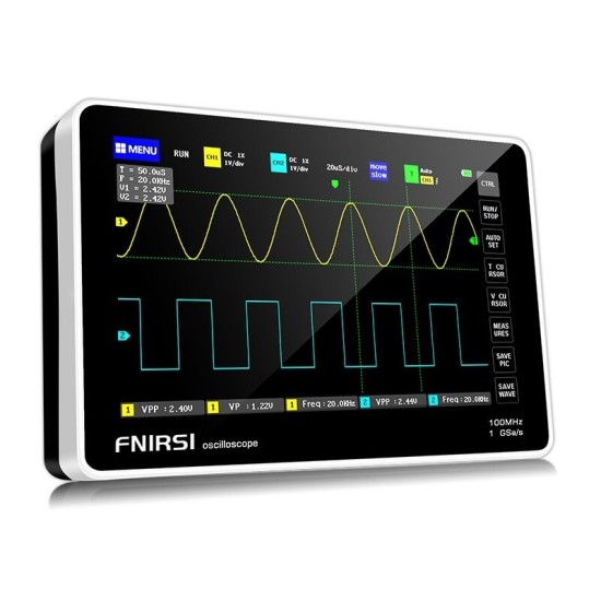 1013D 7inch Digital 2 Channels Tablet Oscilloscope 100M Bandwidth 1GS/s Sampling Rate 800x480 Resolution Capacitor Screen Touch+Gesture Operation