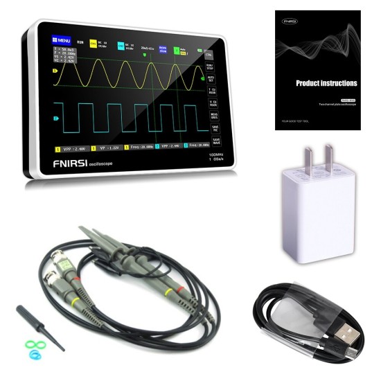 1013D 7inch Digital 2 Channels Tablet Oscilloscope 100M Bandwidth 1GS/s Sampling Rate 800x480 Resolution Capacitor Screen Touch+Gesture Operation